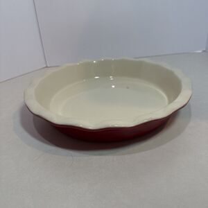 Bialetti Casa Italian Red Stoneware Ruffled Edge Bakeware/Serveware Pie Plate.